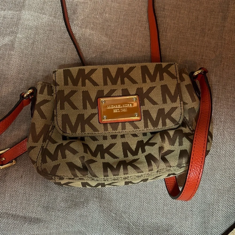 Michael Kors Tan Signature Jacquard Mini Crossbody